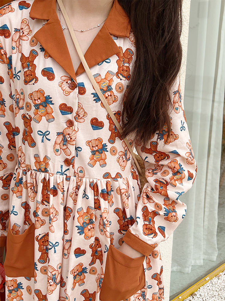 Mameya - Kawaii Bear Print Long-Sleeve Dress dress Mameya