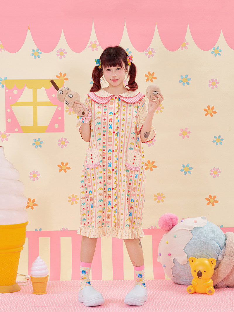 NIKKOU - Animal Print Lace Shirt Dress dress Nikkou home