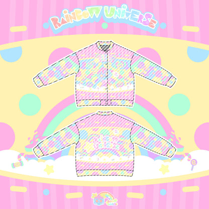 Rainbow Universe RUX - Pastel Macaron Decora Kei Varsity Jacket & Overalls Set set Rainbow Universe RUX Jacket (Regular) S