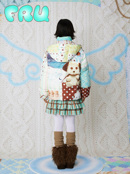 frufru - Kawaii Puffer Jacket Cute Print Hooded Down Coat coat frufru