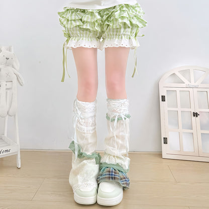 2 Bears - Green Bow Ruffle Leg Warmers Y2K Knee Socks leg warmmers 2 bears