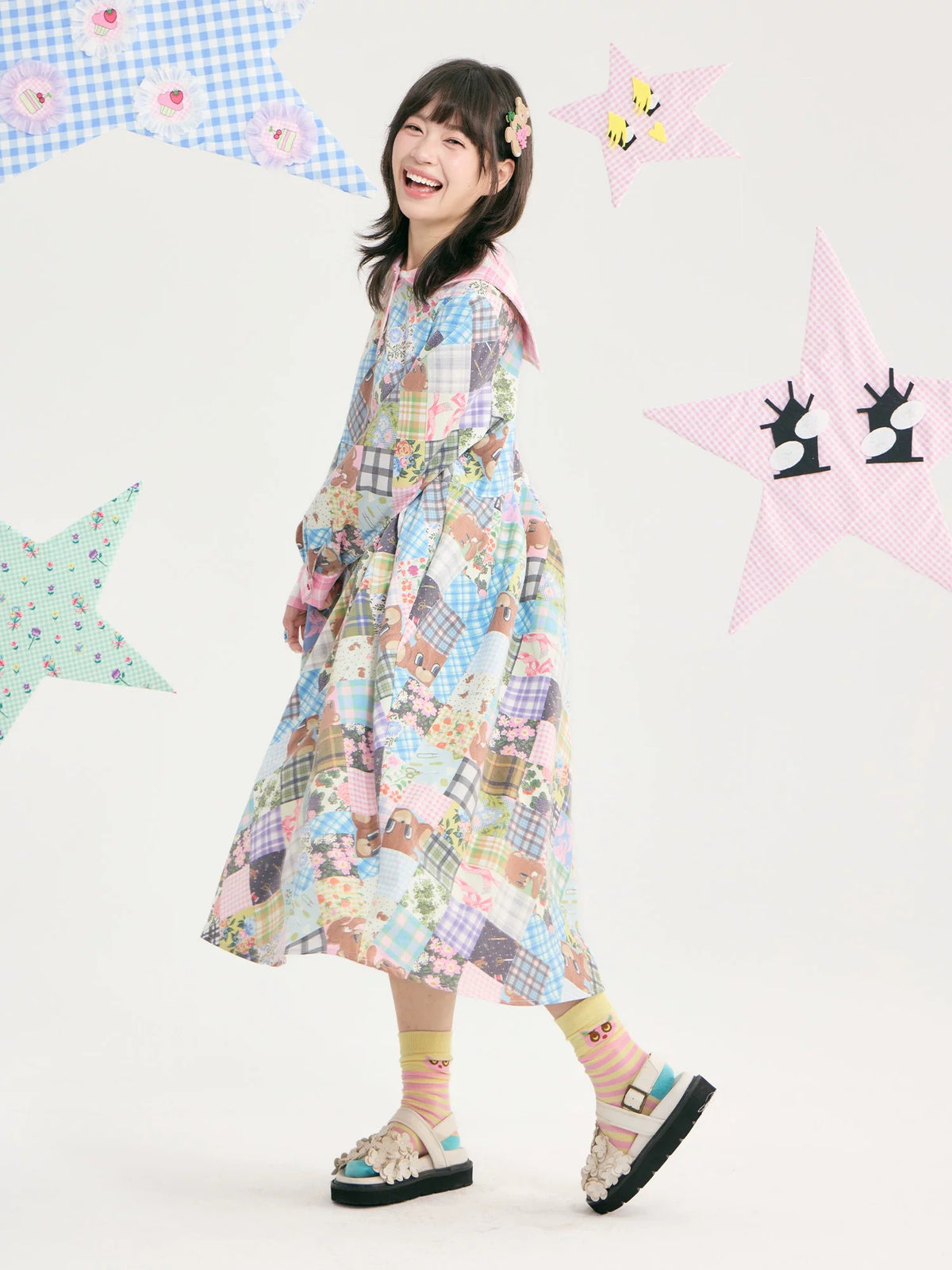tntntutu - Teddy Patchwork Sailor Collar Dress dress tntntutu