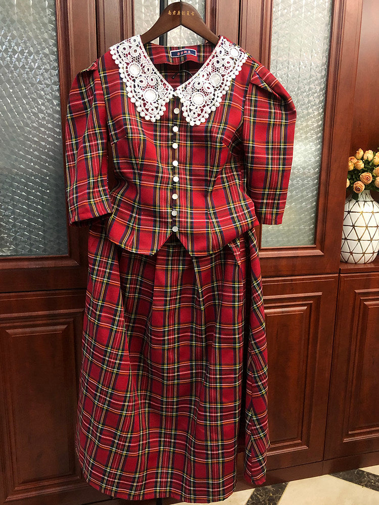 Nanjun Vintage – 90s Red Plaid Set set Nanjun Vintage S