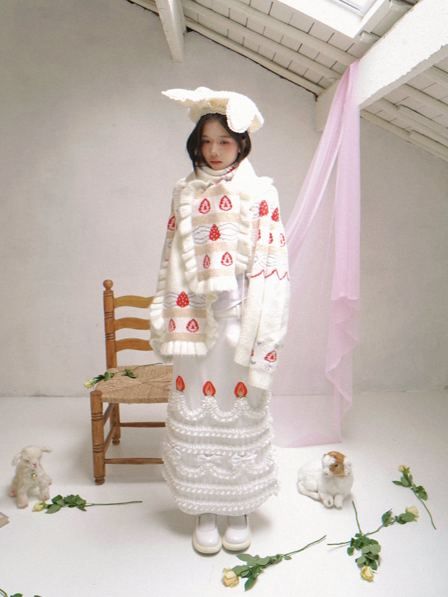 Daytoday Everyday Institute - Girly Mohair Knit Cardigan Strawberry Cake cardigan daytoday everyday institute