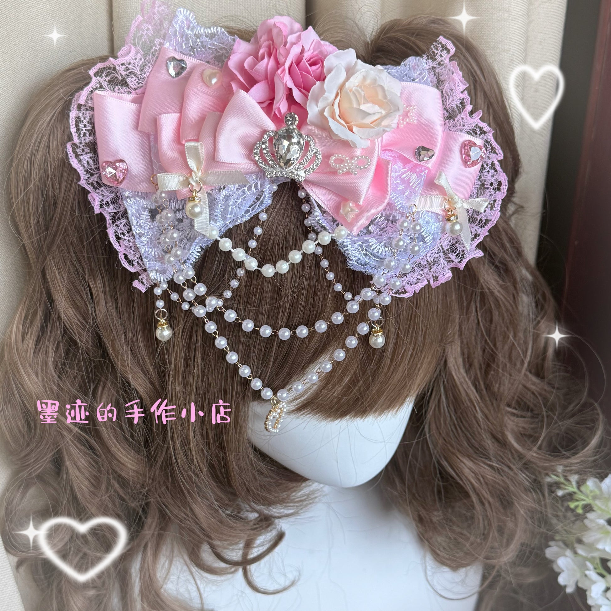Pink Lace Bow Gyaru Hair Clip hair clip moji