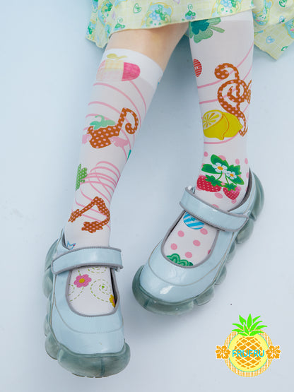 Frufru White Music Note Print Stockings | Cute Stretchy Tights sock frufru