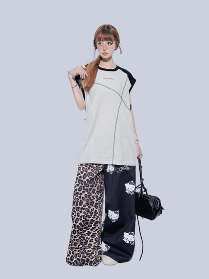 FANLOVEGIRL - Black Leopard Wide-Leg Sweatpants pants FANLOVEGIRL