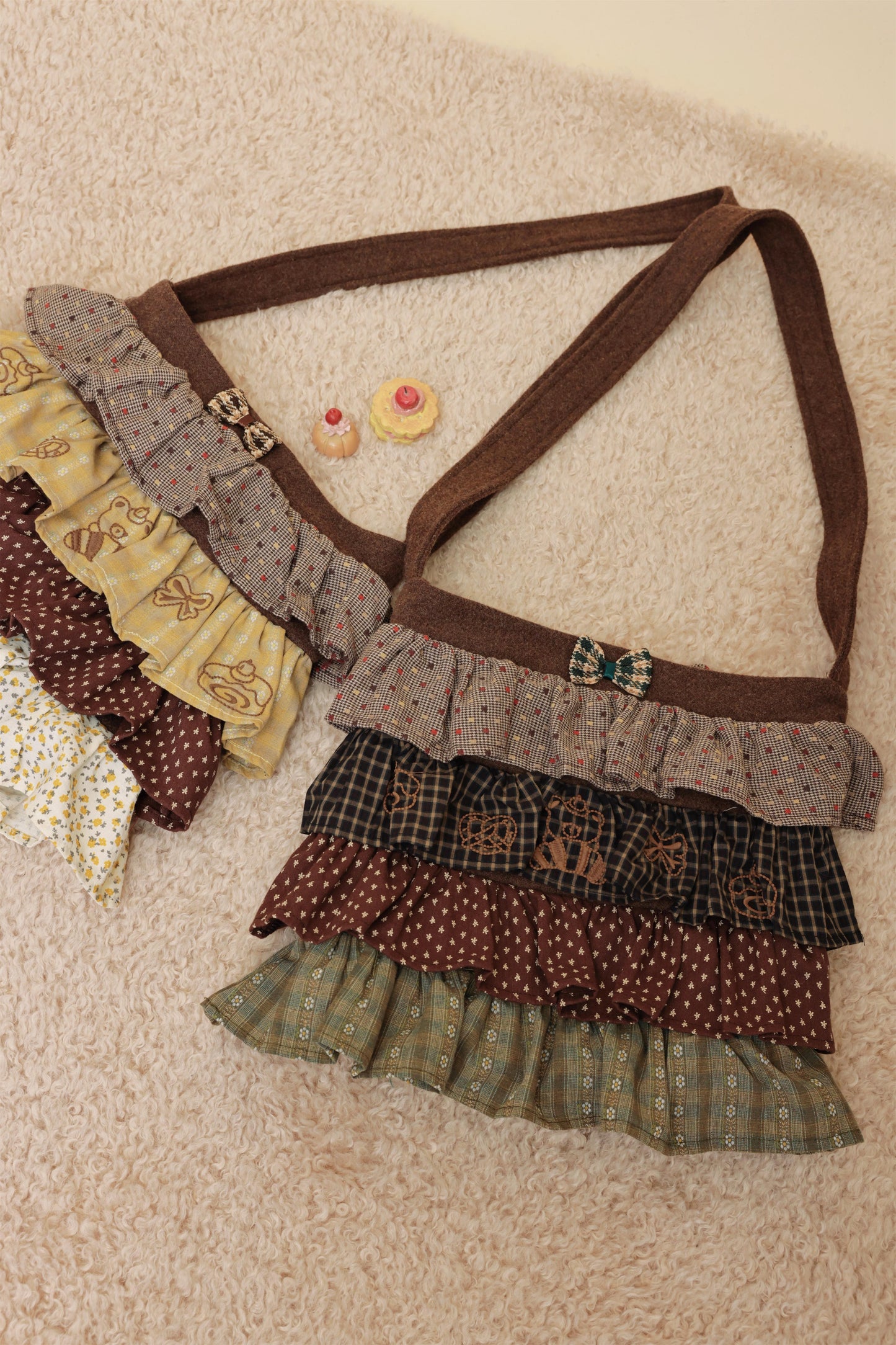 SemenCoicis - Kawaii Vintage Patchwork Plaid & Floral Wool Crossbody Bag bag SemenCoicis