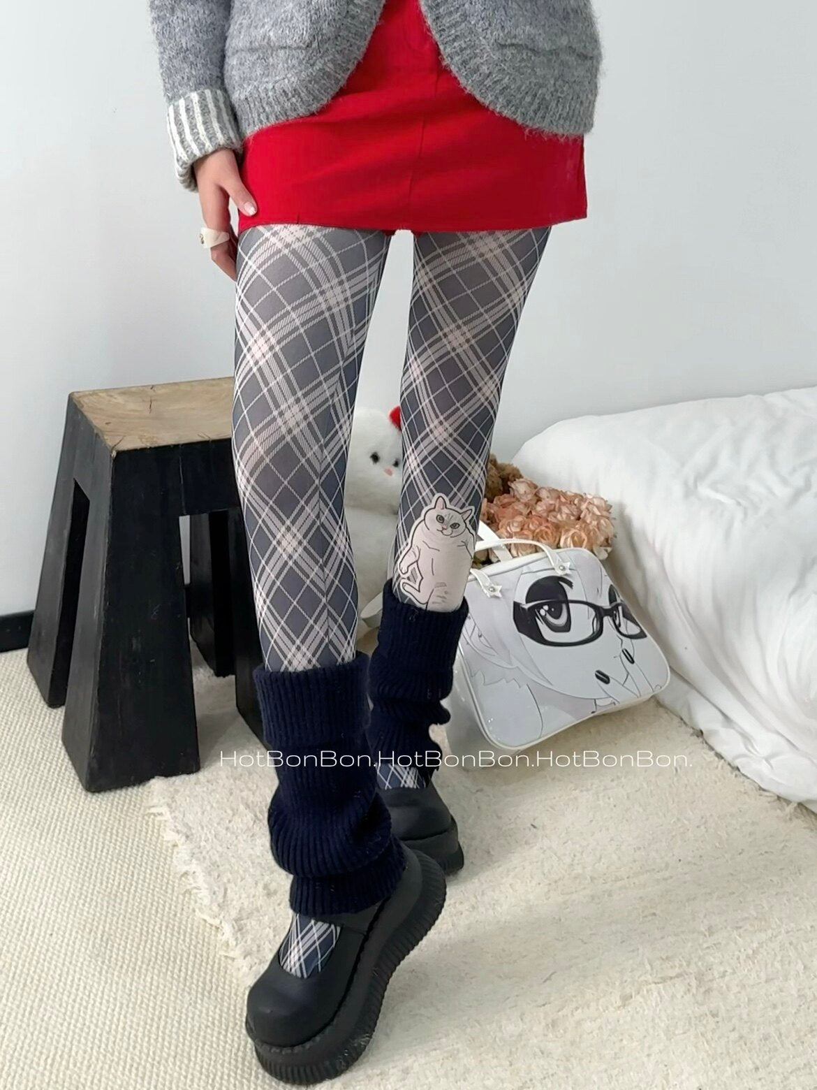 Hot BonBon - Blue Cat Argyle Tights tights Hot BonBon