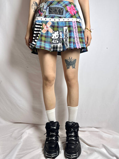 Red Devil - Kitty Plaid Pleated Skirt skirt Red Devil