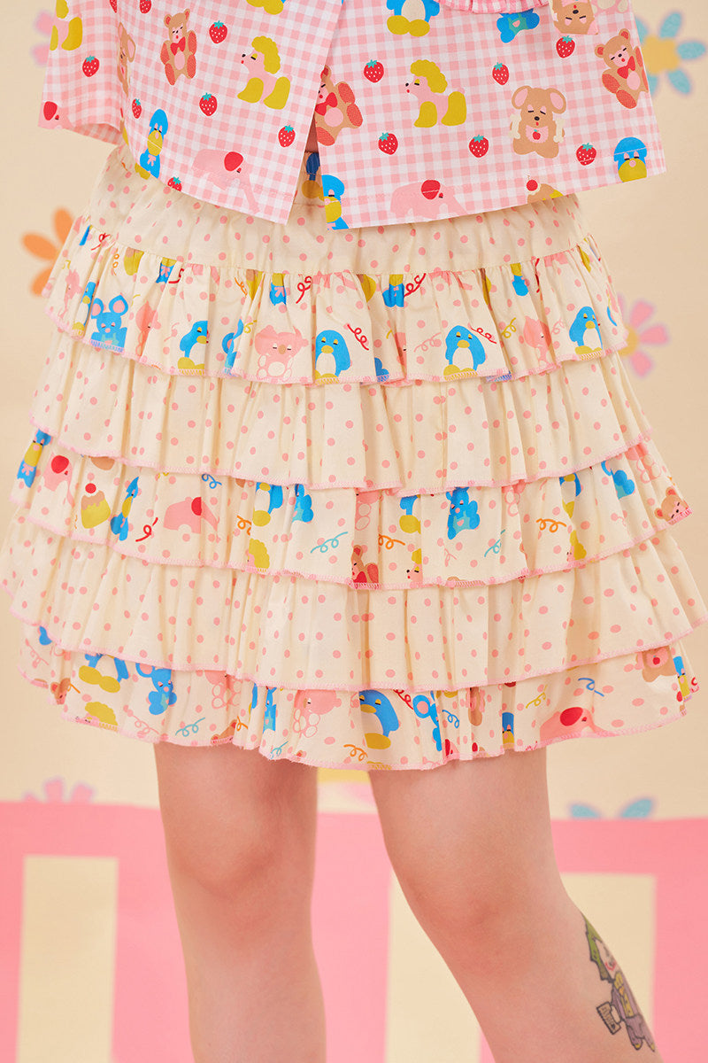 NIKKOU - Polka Dot Layered Skirt Shorts skirt Nikkou home Beige S