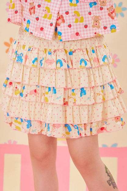 NIKKOU - Polka Dot Layered Skirt Shorts skirt Nikkou home Beige S