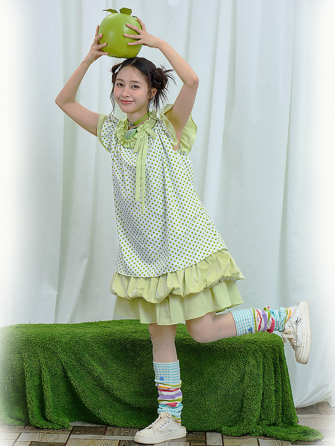 Moon Meadow - Green Polka Tiered Dress dress Moon Meadow