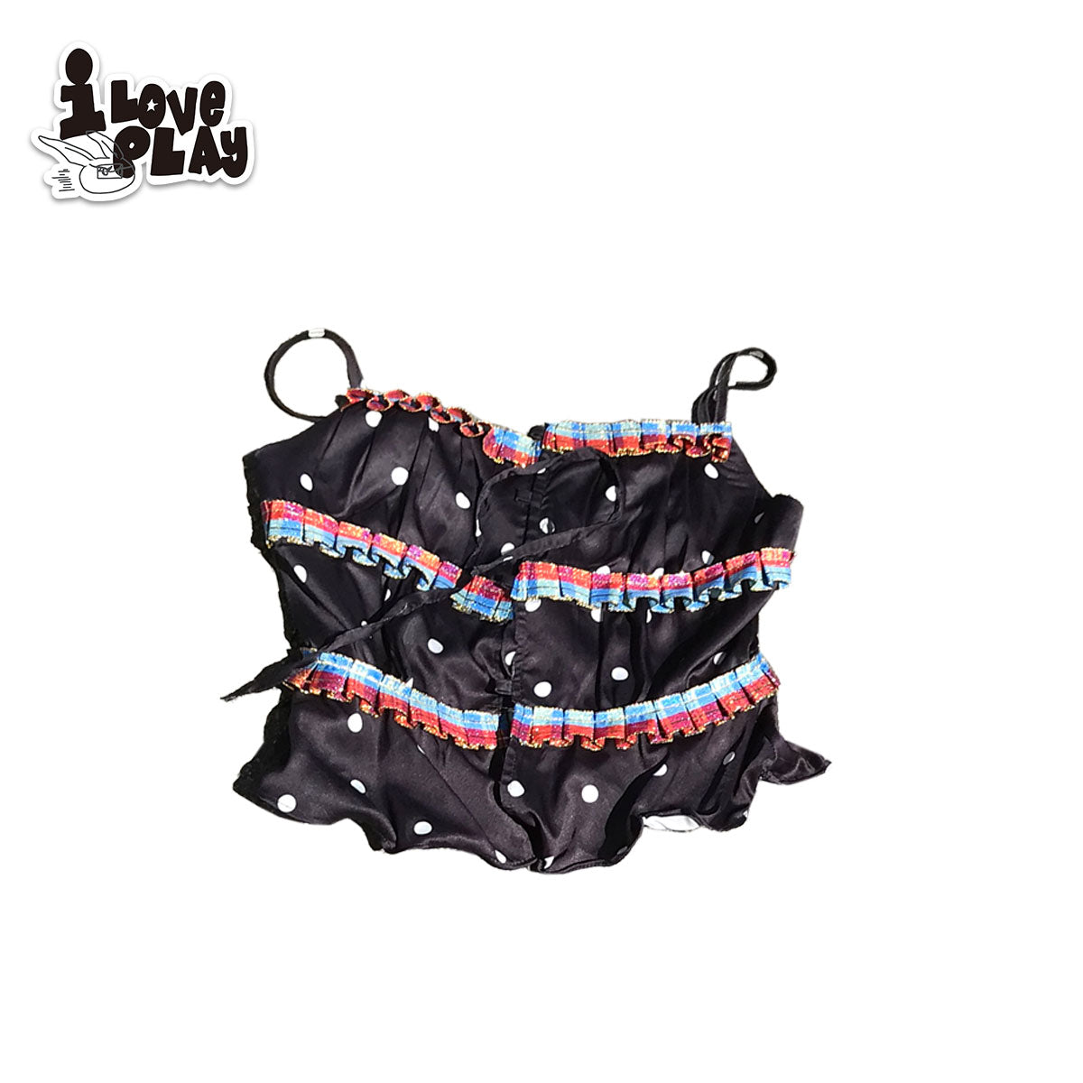 LovePlay – Girly Black Polka Dot Contrast Trim Cami Top & Skirt Set set loveplay Camisole Only S