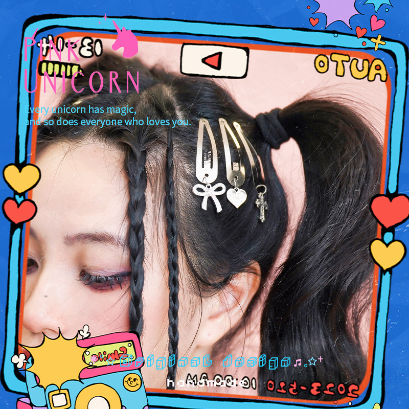 Pink Unicorn - Y2K Metal Star Hair Clip Silver Zircon Minimalist hair clip pink unicorn