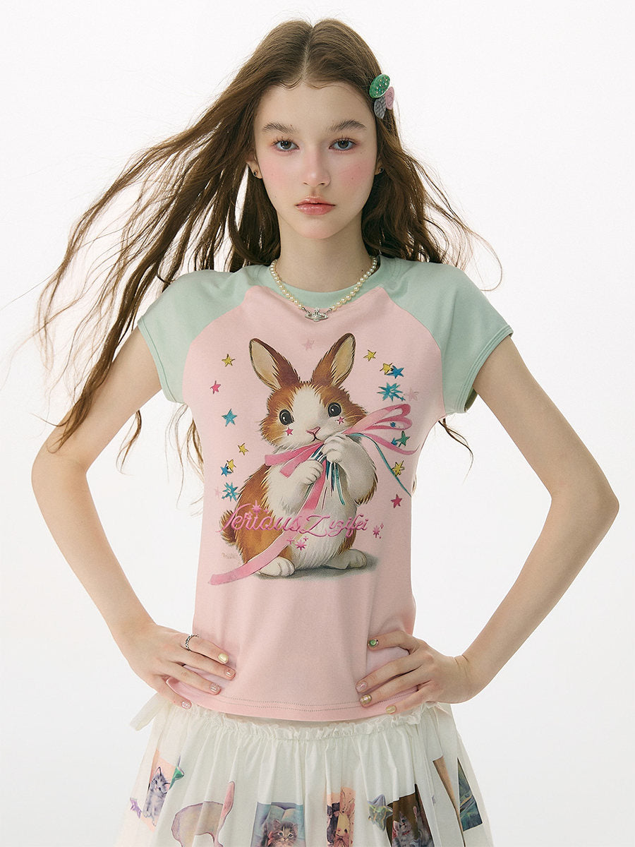 ziziFei - Rabbit Island Y2K Contrast Raglan Tee tshirt ziziFei
