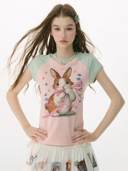 ziziFei - Rabbit Island Y2K Contrast Raglan Tee tshirt ziziFei