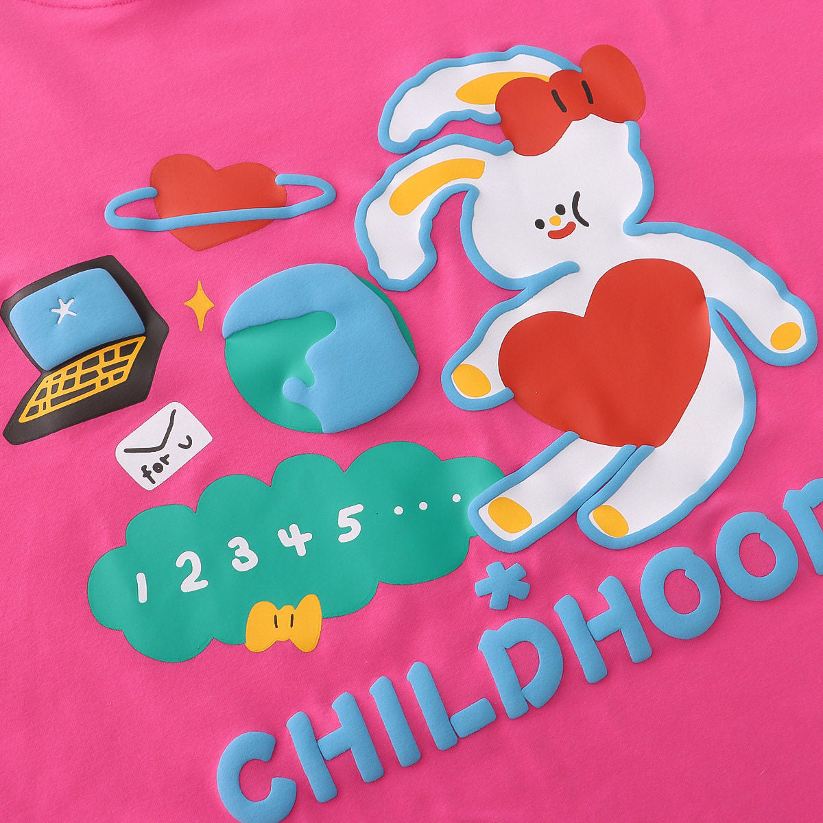 Toothshop - Whimsical Girl Heart Bunny Print Oversized T-Shirt tshirt toothshop