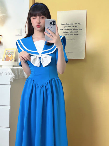 Nanjun Vintage - Blue Showa JK Puff Dress dress Nanjun Vintage