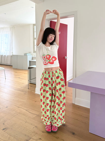 FRUITS - Strawberry Plaid Wide Leg Pants | Kawaii Japanese Streetwear Trousers pants Fruits