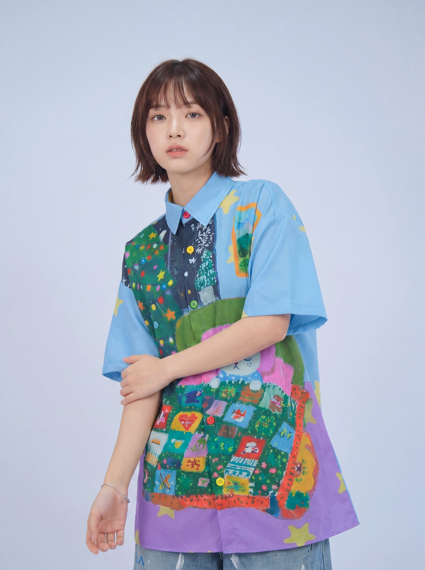 MeowMeow Bug - Blue Cat Print Shirt shirt MeowMeow Bug