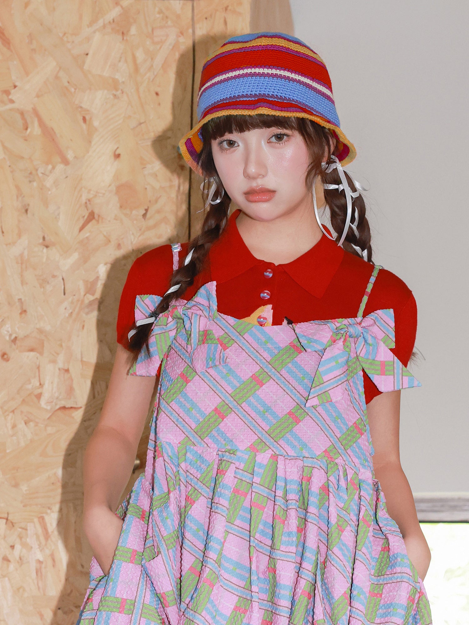 Tntntutu - Decora Kei Colorful Striped Crochet Bucket Hat hat tntntutu