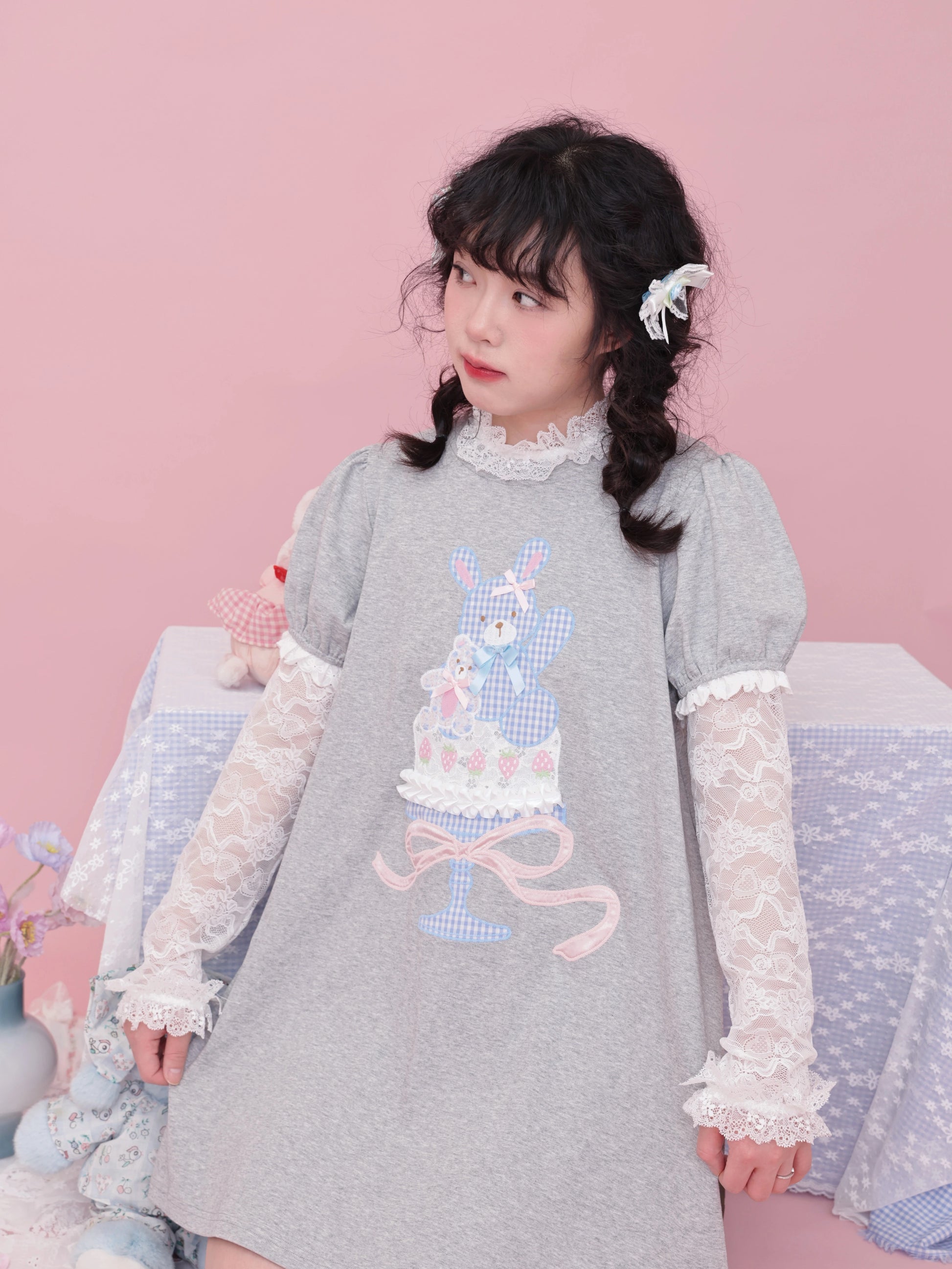 SemenCoicis Sweet Doll Knit Dress | Kawaii Puff Sleeves & Bow Ribbon Dress dress SemenCoicis