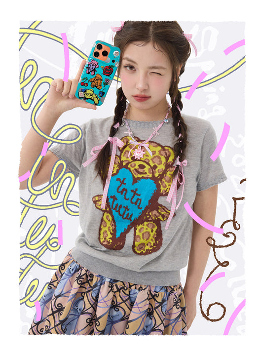tntntutu - Colorblock Bear Knit Tee shirt tntntutu
