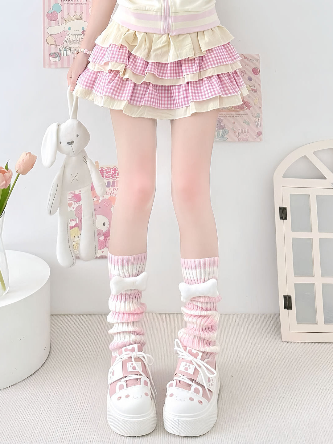 2 Bears - Striped Bone Leg Warmers for Alt Girls & JK Fall Vibes