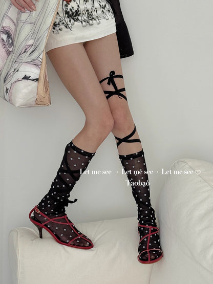 LET ME SEE - Y2K Polka Dot Tie-Up Mesh Calf Socks socks let me see