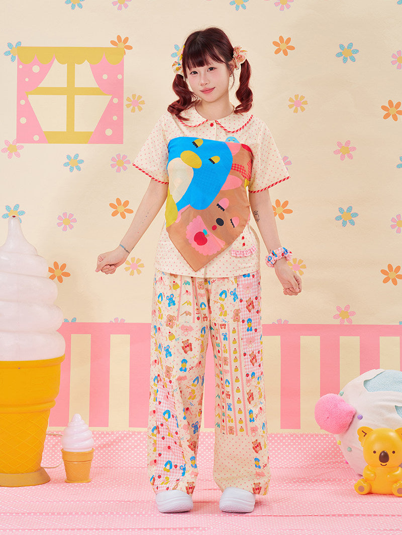 NIKKOU - Patchwork Contrast Wide Pants pants Nikkou home