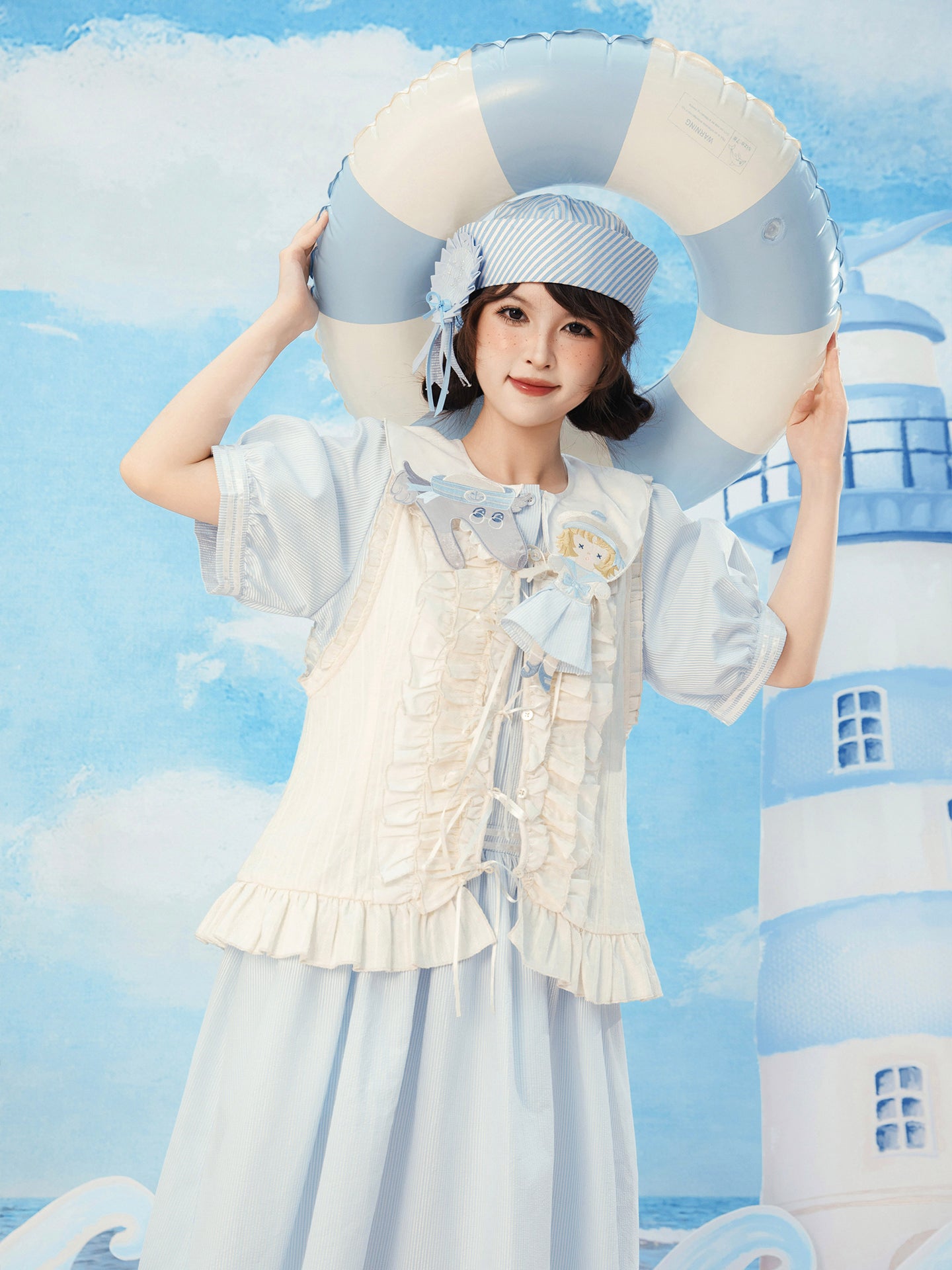 Meugler - Kawaii Dress Blue White Stripes dress Meugler