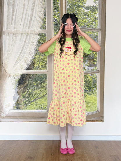 bunnybunnygun - Cream Strawberry Tank Dress dress bunnybunnygun
