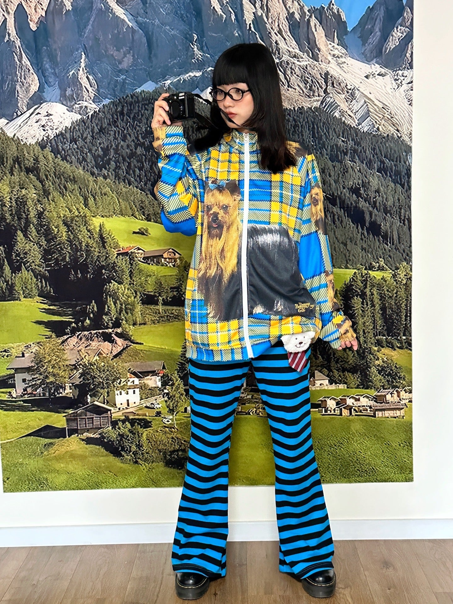 BunnyBunnyGun - Harajuku Zip Jacket Plaid Dog Print Lightweight jacket bunnybunnygun