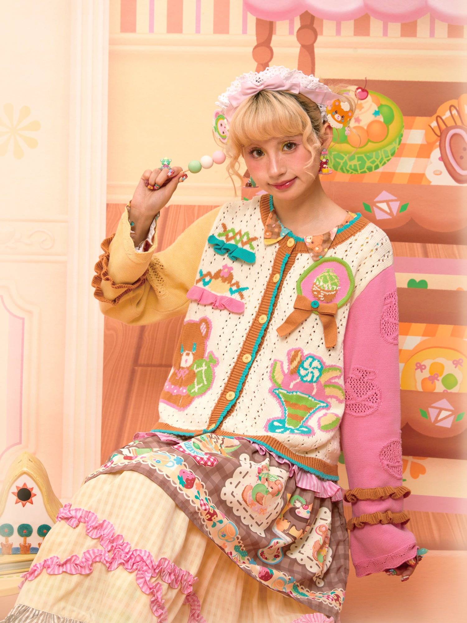 Lutra Jump - Decora Kei Beige Melon Knit Cardigan cardigan Lutra Jump