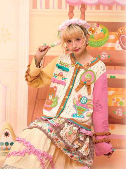 Lutra Jump - Decora Kei Beige Melon Knit Cardigan cardigan Lutra Jump