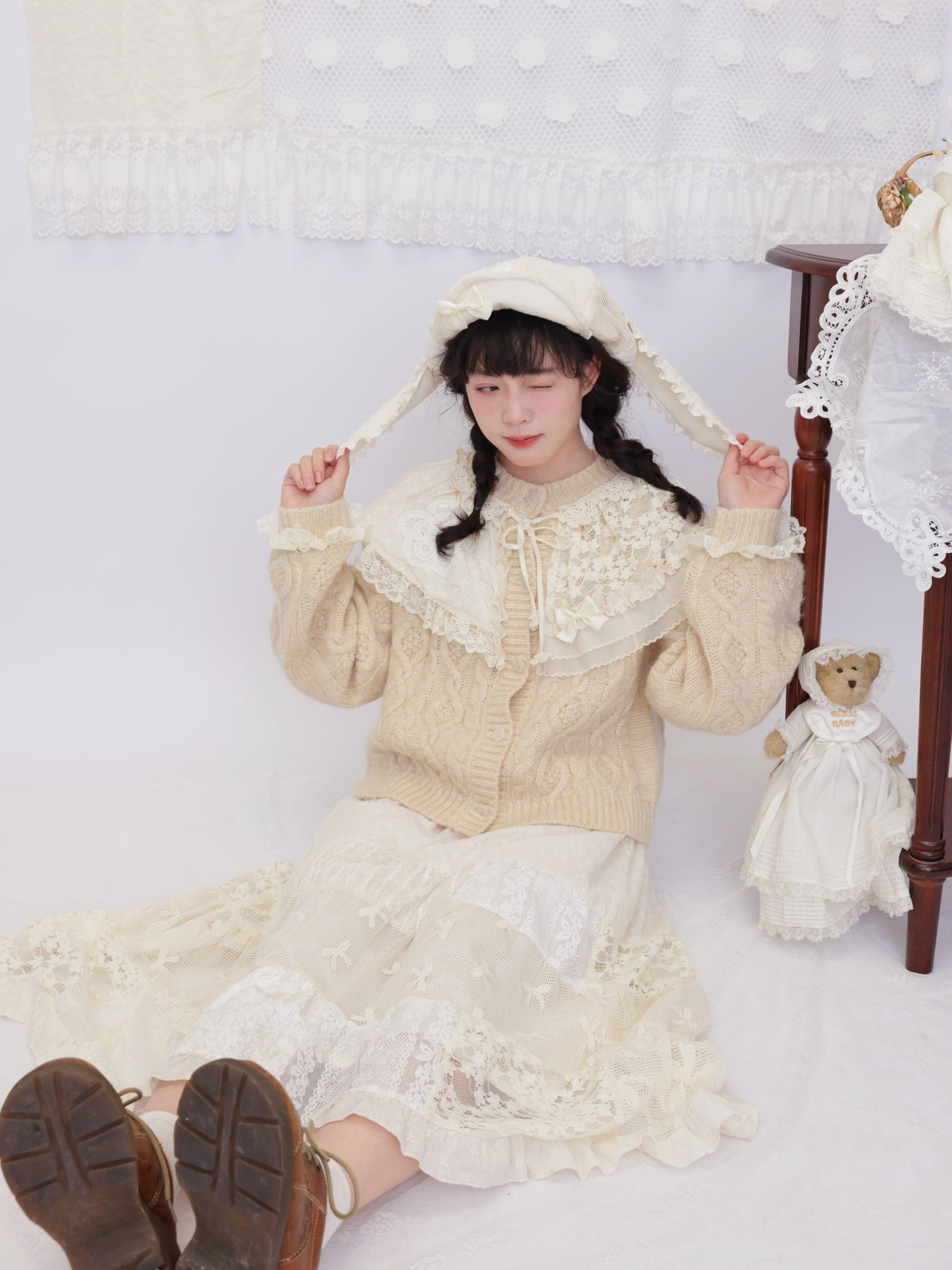 SemenCoicis - Lace Collar Cable Sweater cardigan SemenCoicis