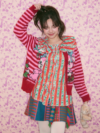 tntntutu - Kidcore Red Striped Bunny Knit Cardigan cardigan tntntutu