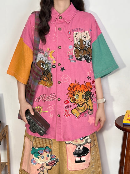 Retro Cartoon Patchwork Shirt shirt soldout