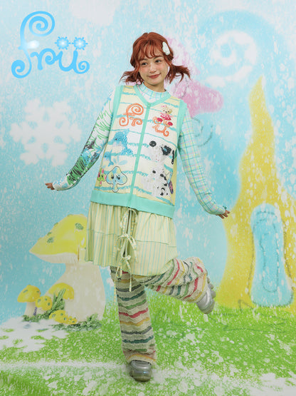 frufru Snow Farm Vest Dress | Harajuku Patchwork Knit Dress | Green Sleeveless Jumper