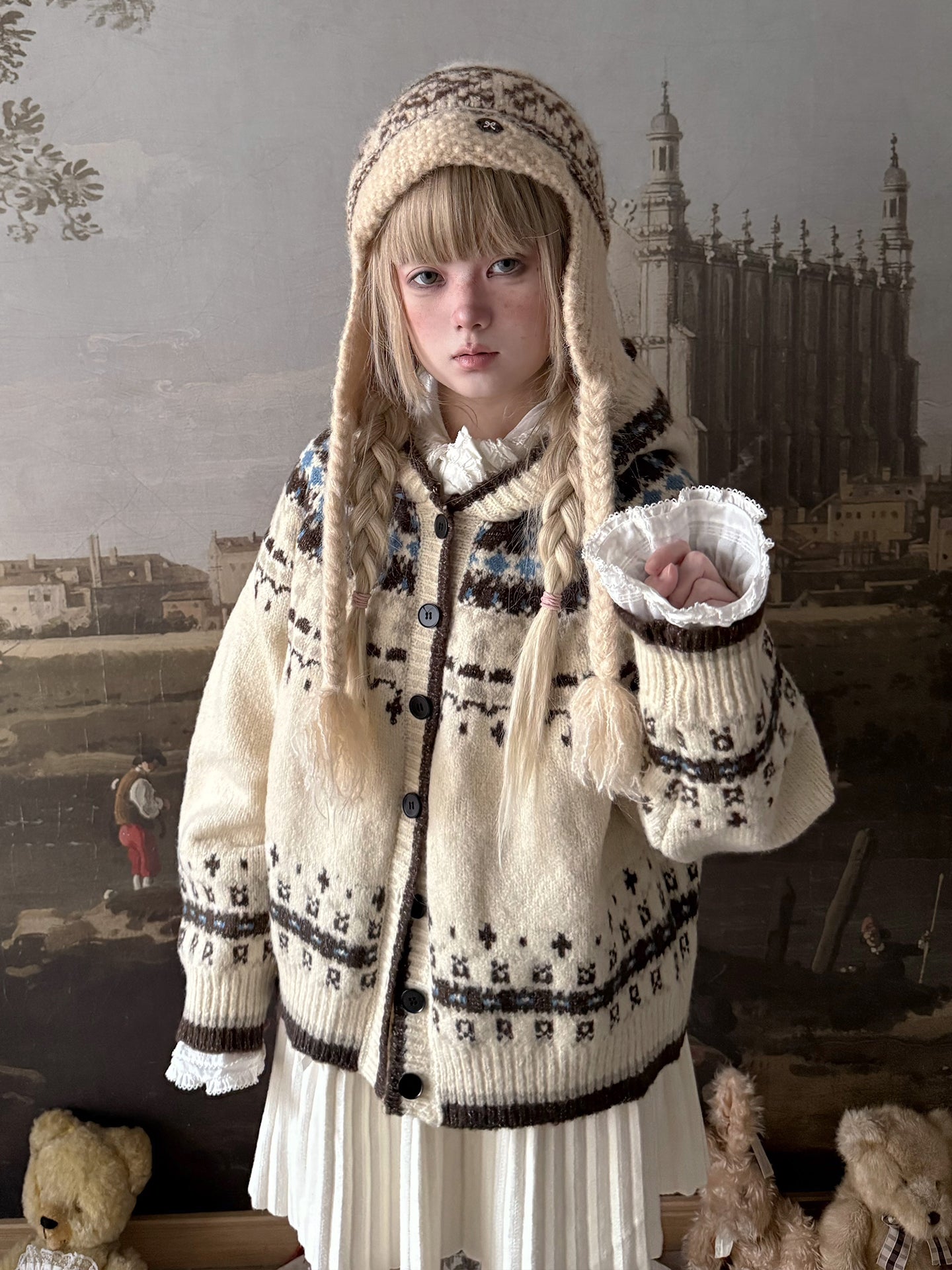 Labeau - Sweet Vintage Fair Isle Hooded Cardigan cardigan Labeau