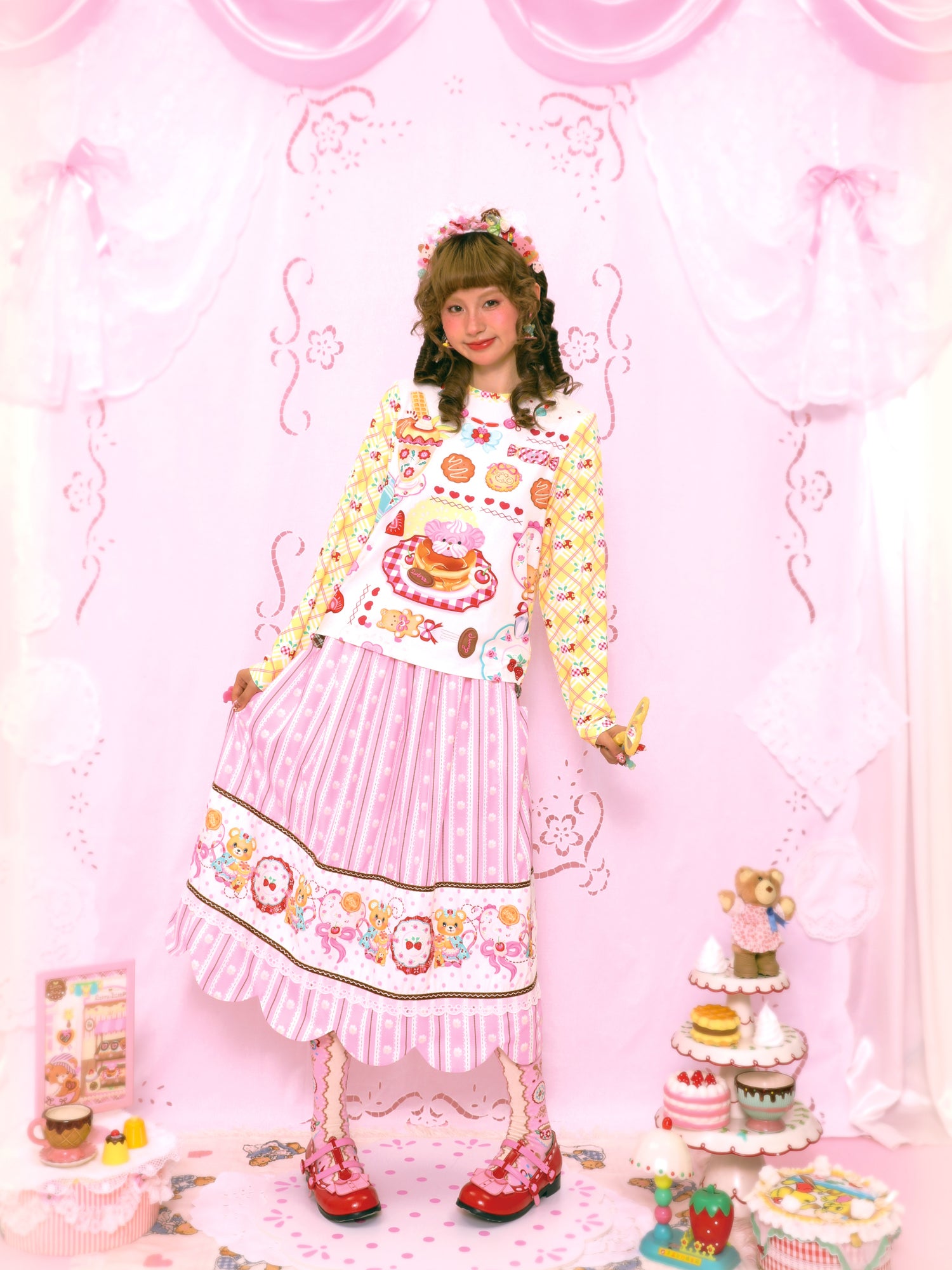 Lutra Jump - Kawaii Long Sleeve Top Yellow Plaid Dessert Base Shirt shirt Lutra Jump