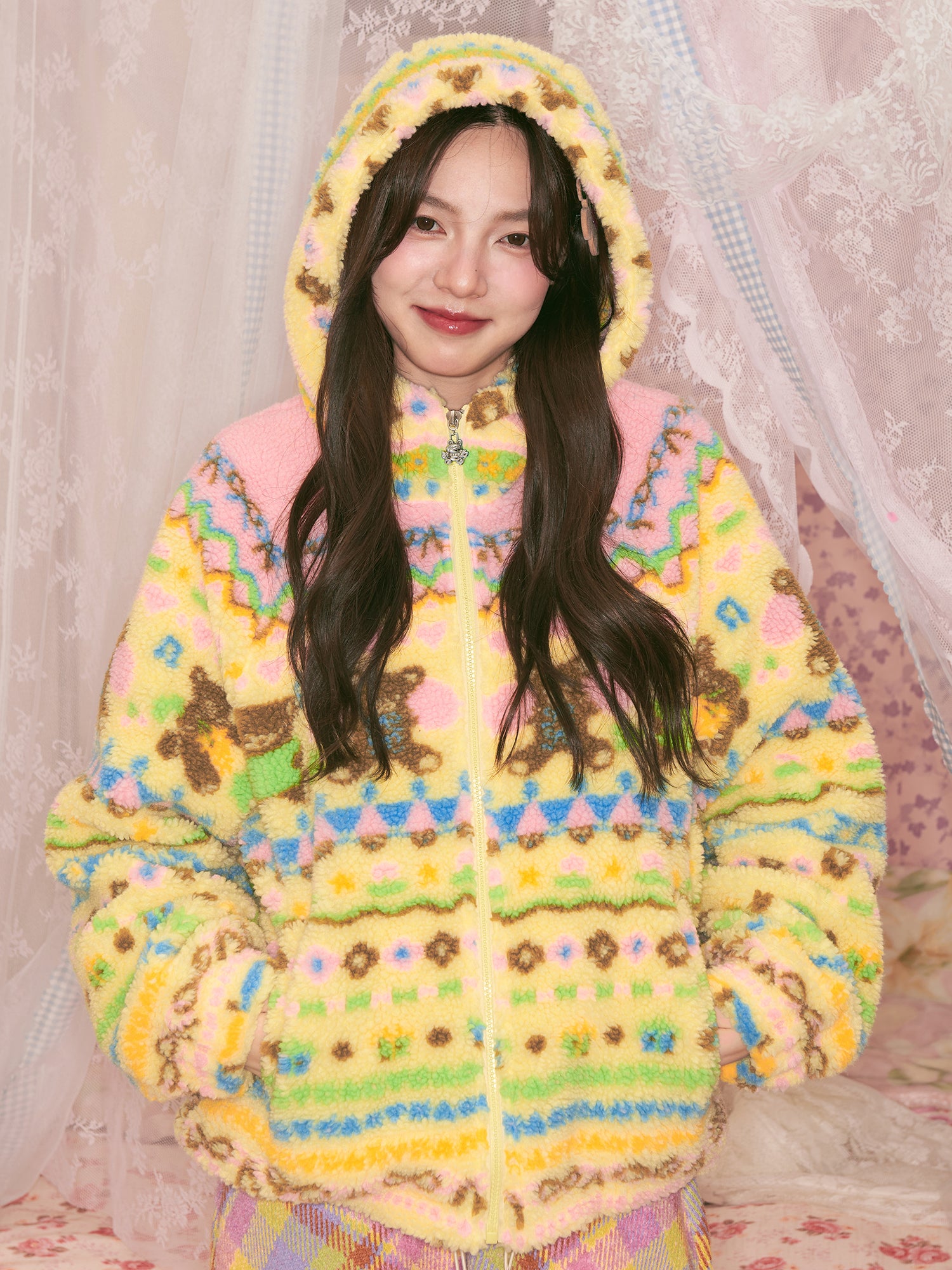 tntntutu - Dopamine Yellow Bear Fleece Jacket Kawaii Plush Hooded Coat coat tntntutu