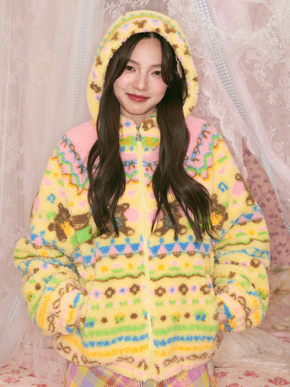 tntntutu - Dopamine Yellow Bear Fleece Jacket Kawaii Plush Hooded Coat coat tntntutu
