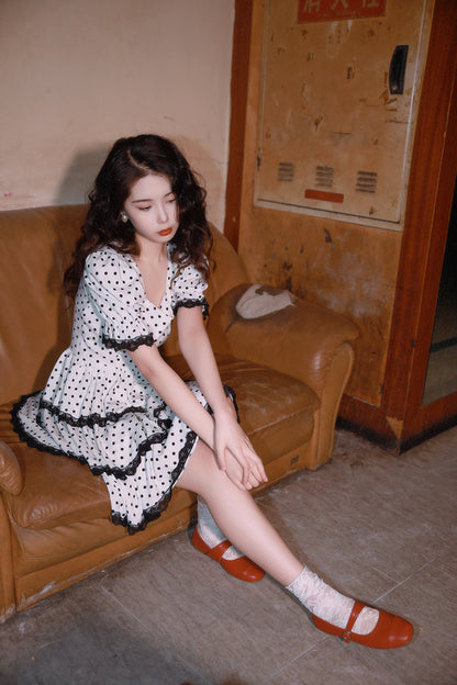 Nanjun Vintage – White Polka Dot Dress dress Nanjun Vintage