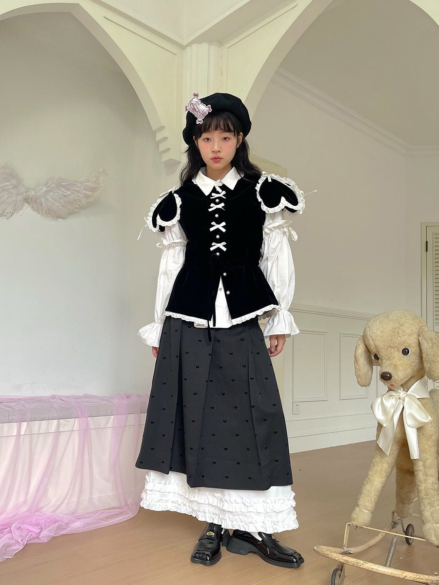 daytoday everyday institute - Girly Fashion Removable Sleeve Heart Velvet Top Vest vest daytoday everyday institute