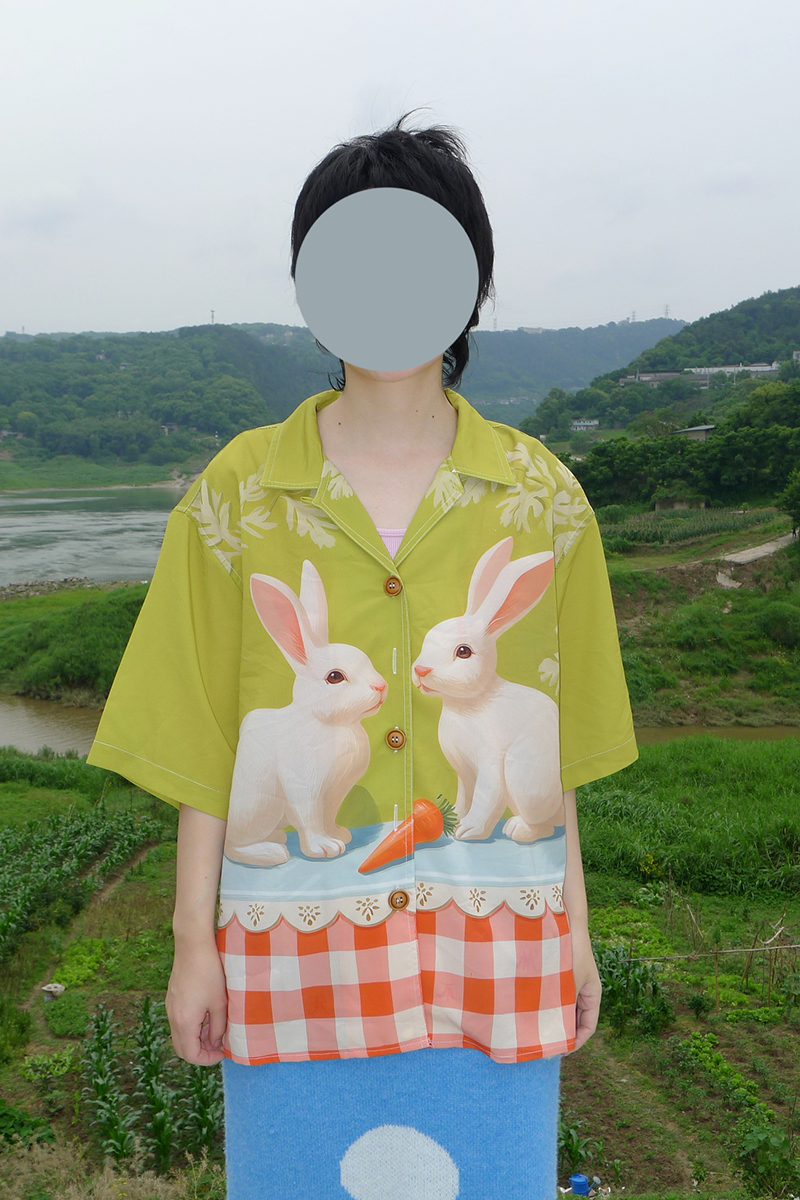 No Blue Today - Vintage Oil Painting Rabbit Check Shirt shirt No Blue Today