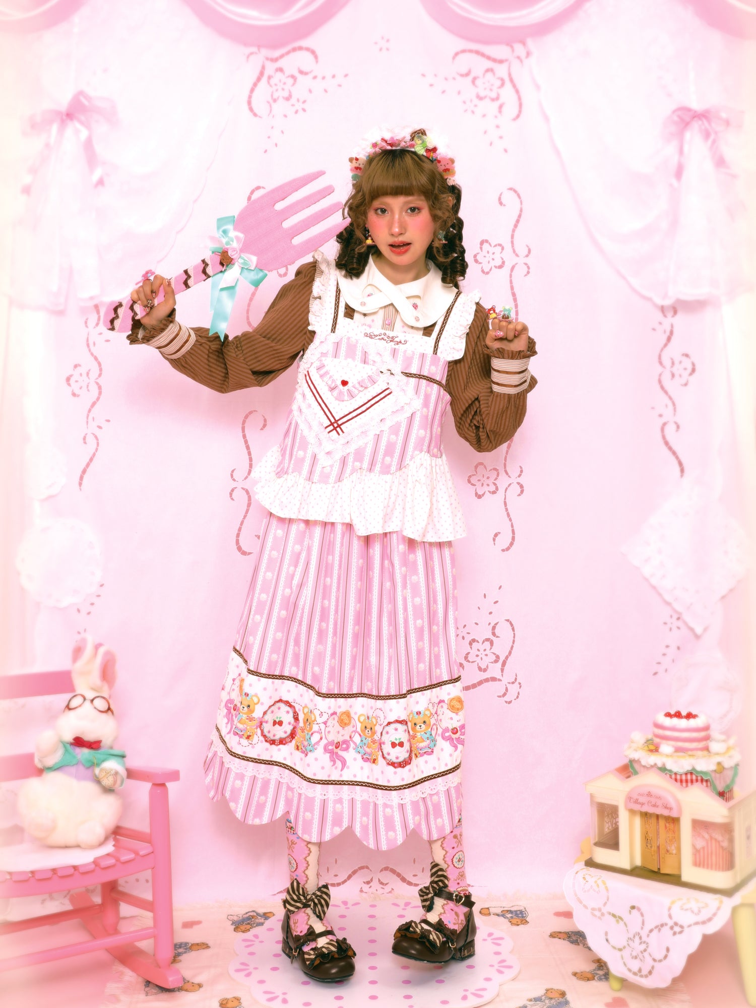 Lutra Jump - Kawaii Striped Cream Skirt Elastic Waist Long skirt Lutra Jump