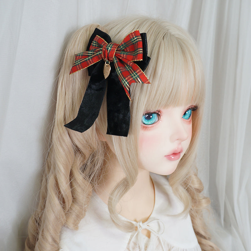 Maojiang Christmas Red Plaid Bow Clip hair clip maojiang