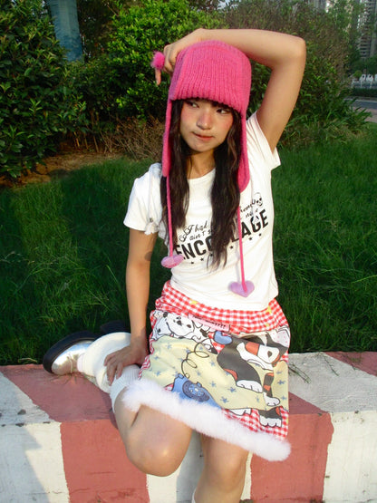 Autumn Oxygen - Kawaii Furry Trim Plaid Mini Skirt skirt Autumn Oxygen